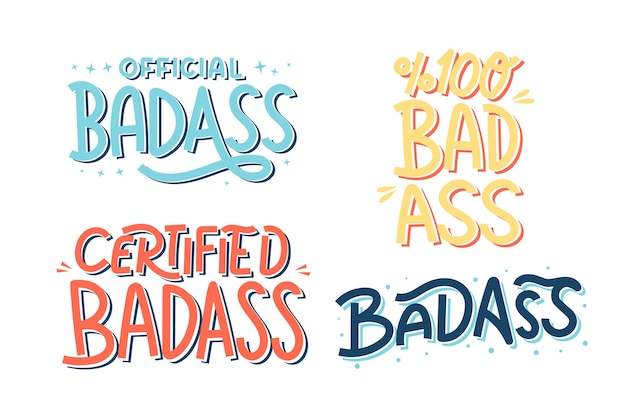 Free Vector colorful badass text sticker set