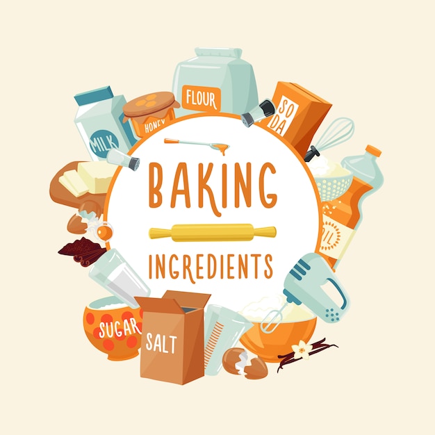 Free Vector colorful baking ingredients round concept