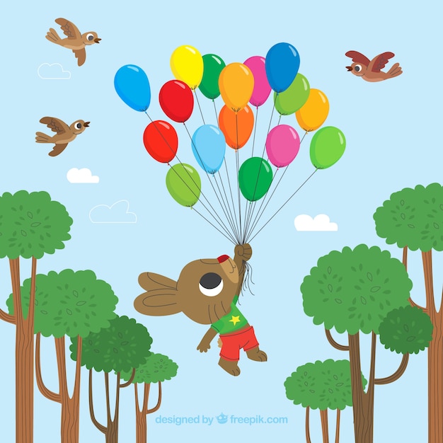 Colorful balloons background with cute rabbit