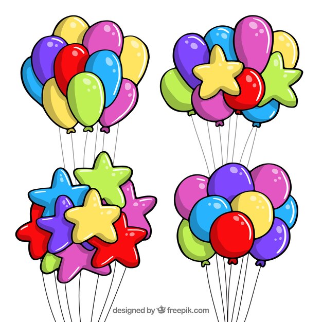 Colorful balloons bunch collection in 2d style