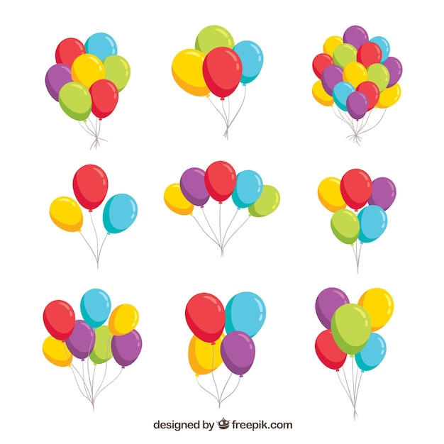 Colorful balloons bunch collection in 2d style