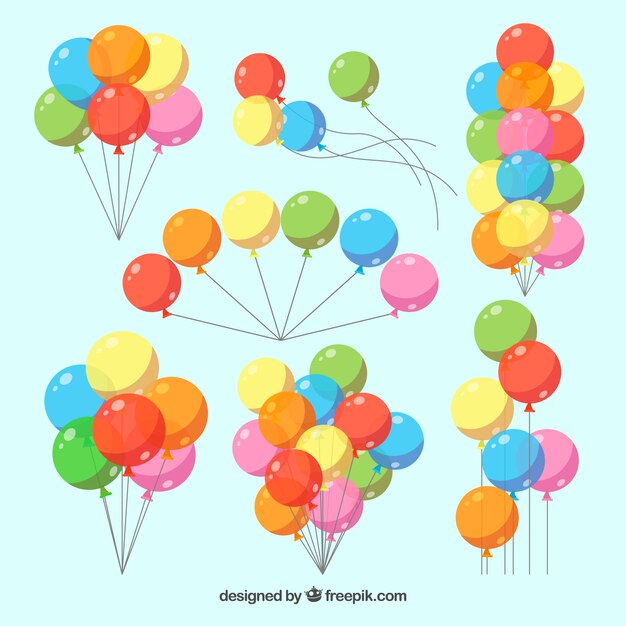 Colorful balloons bunch collection in 2d style