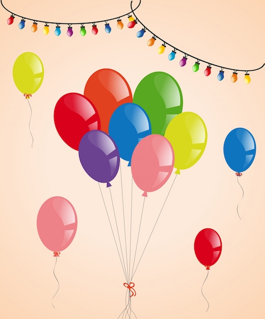 Colorful balloons and party lights