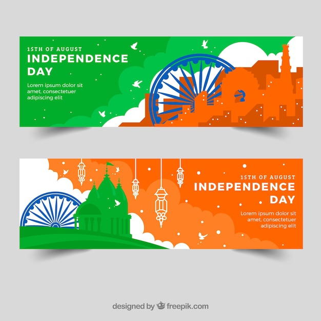 Free vector colorful banners for indian independence day