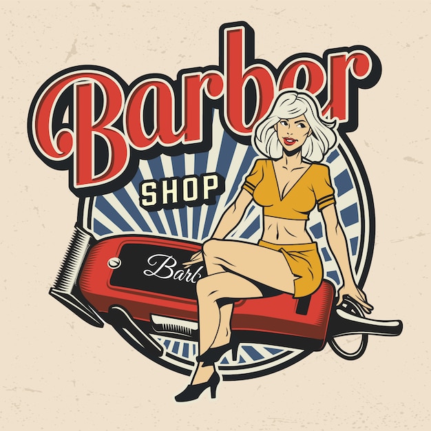 Free Vector colorful barbershop label