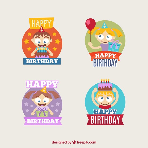 Colorful birthday labels in flat design