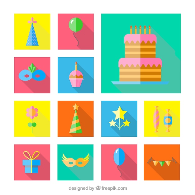 Free Vector colorful birthday party elements in flat design