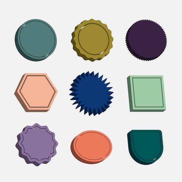 Free Vector colorful blank badges set vector in 3d retro style