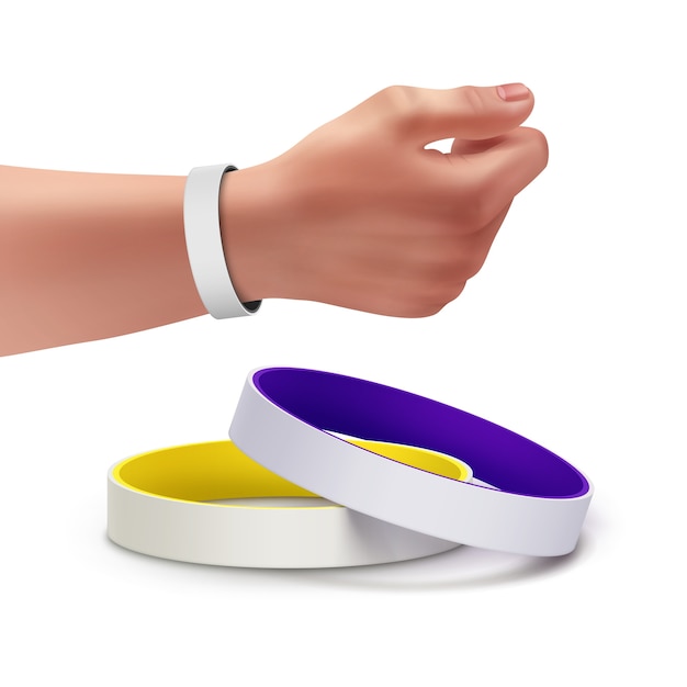 colorful blank rubber bracelets and bracelet on the hand