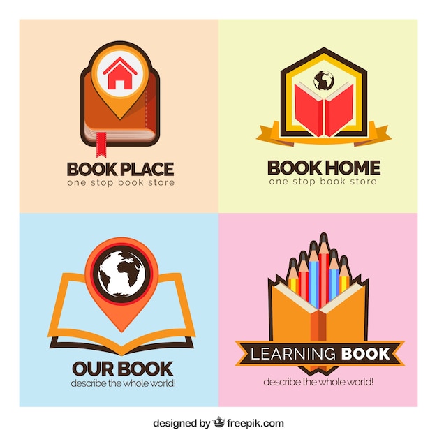 Free vector colorful book logos in flat design