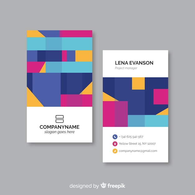 Colorful business card template with geometric shapes