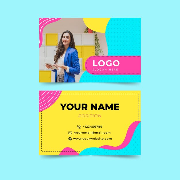 Colorful business card template with photo