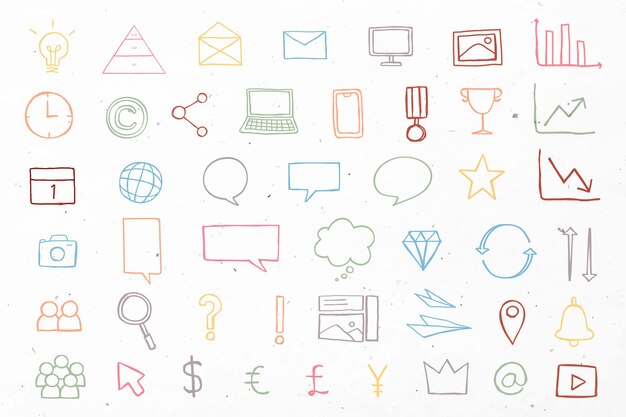 Colorful  business presentation icons doodle set