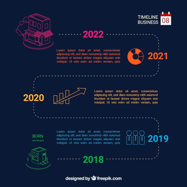 Colorful business timeline with flat design