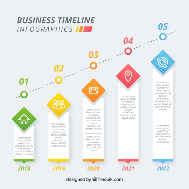 Colorful business timeline with flat design