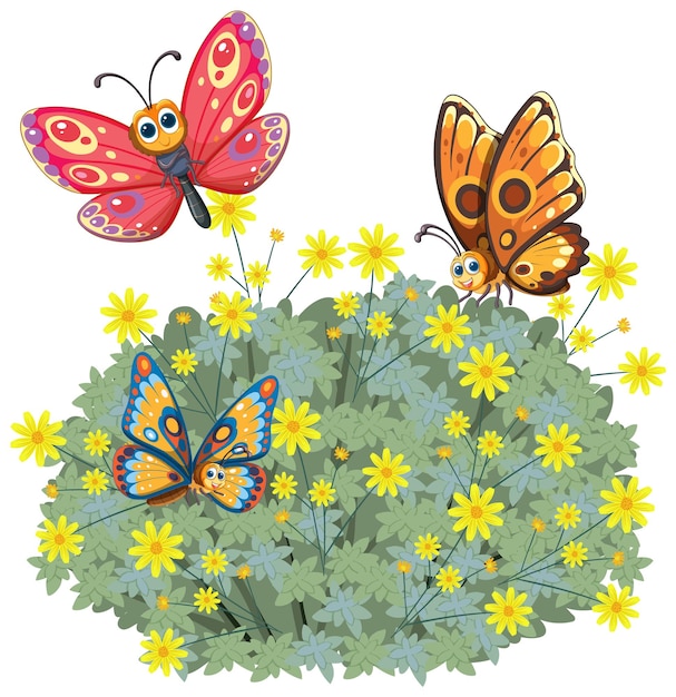 Free vector colorful butterflies on flowering bush