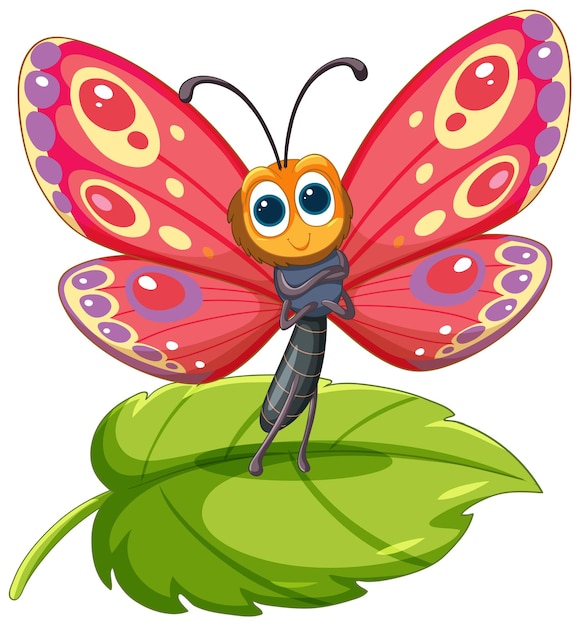 Free vector colorful butterfly on green leaf