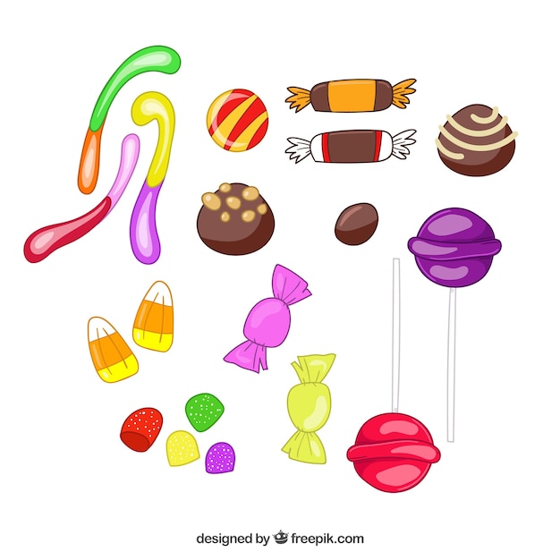 Colorful candies collection in hand drawn style