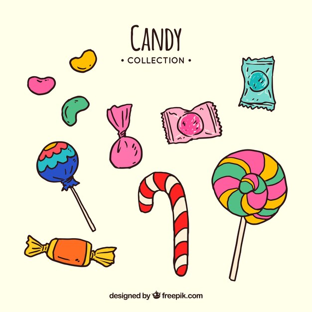 Colorful candies collection in hand drawn style