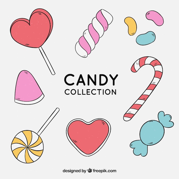 Colorful candies collection in hand drawn style