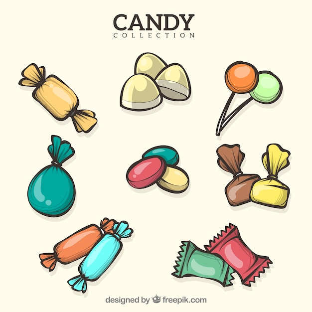 Free Vector colorful candies collection in hand drawn style