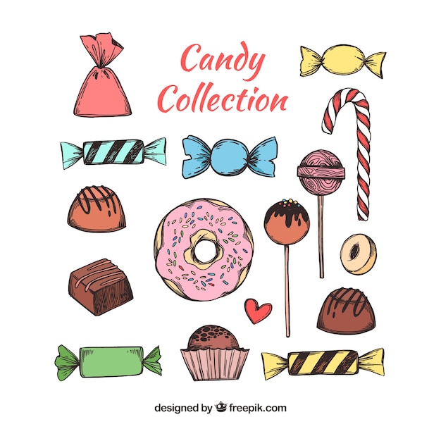 Free Vector colorful candies collection in hand drawn style