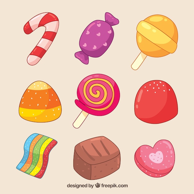 Free Vector colorful candies collection in hand drawn style