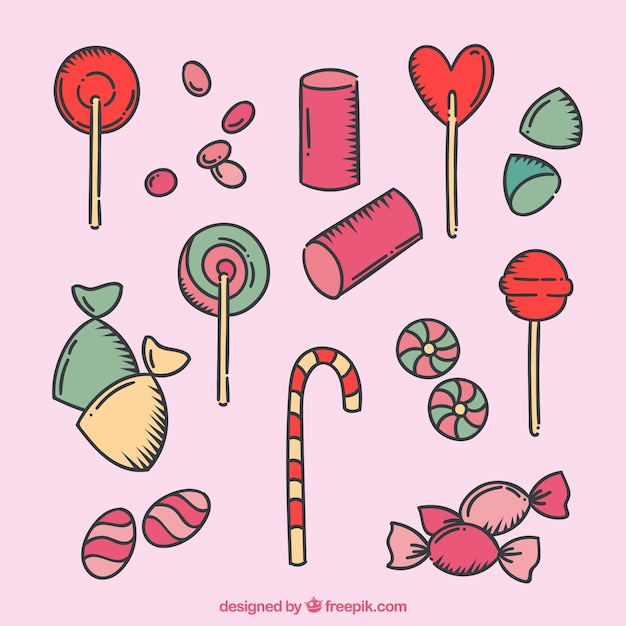 Colorful candies collection in hand drawn style