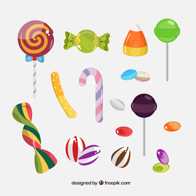 Colorful candies collection in hand drawn style