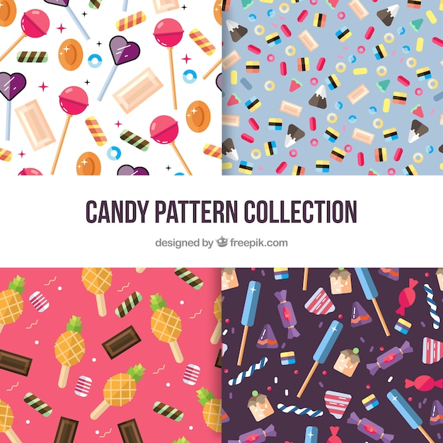 Colorful candies patterns collection in flat style