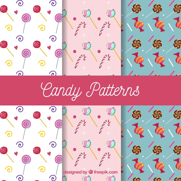 Colorful candies patterns collection in flat style