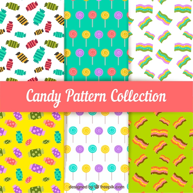 Colorful candies patterns collection in flat style