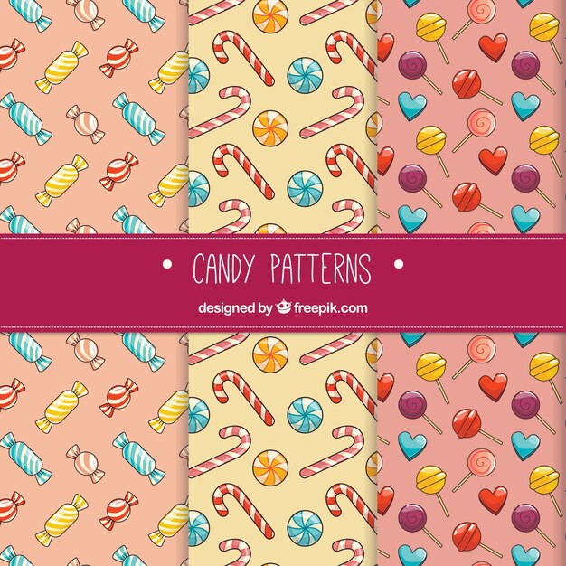 Colorful candies patterns collection in flat style