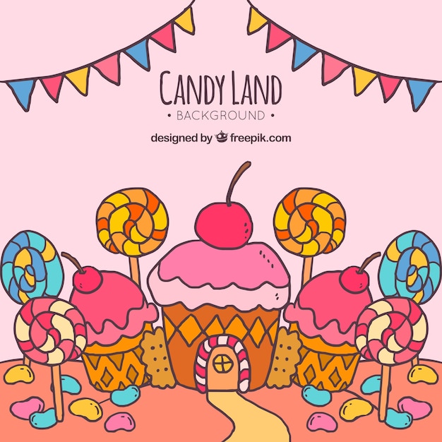 Free Vector colorful candy land background in hand drawn style