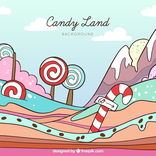 Colorful candy land background in hand drawn style