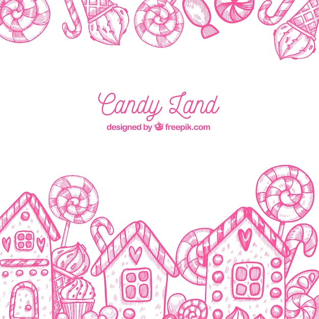 Free Vector colorful candy land background in hand drawn style