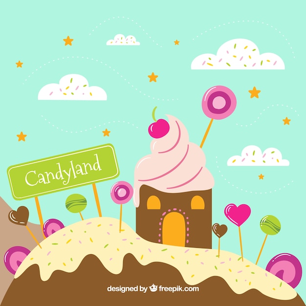 Colorful candy land background in hand drawn style