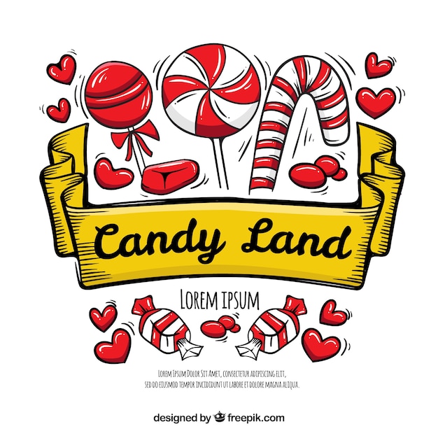 Free Vector colorful candy land background in hand drawn style