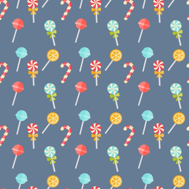 Free Vector colorful candy seamless background pattern on blue with festive candy canes