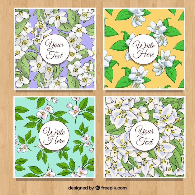 Free Vector colorful cards with hand drawn jasmine flowers