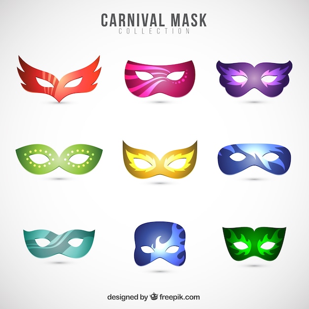 Free vector colorful carnival masks in realistic style