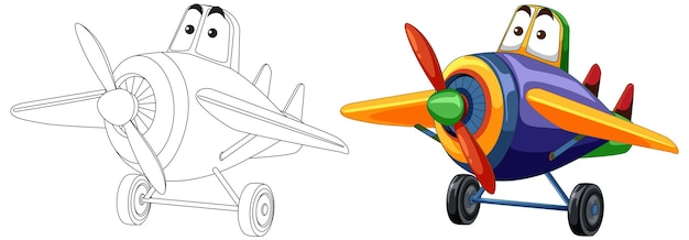 Free Vector colorful cartoon airplane before and after