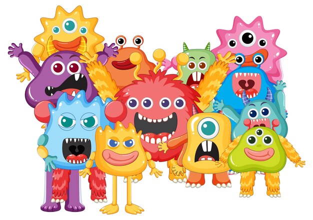 Free Vector colorful cartoon monsters group