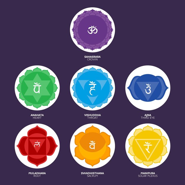 Colorful chakras set concept