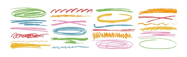 Free vector colorful charcoal texture underline squiggly lines squiggles vector set pencil drawn stripes