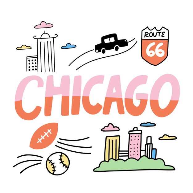 Colorful chicago city lettering