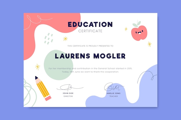 Colorful child-like education certificate