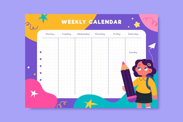 Colorful child-like weekly education calendar