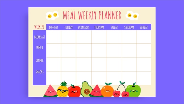 Colorful child-like weekly meal planner