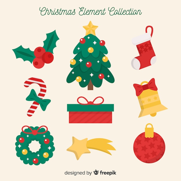 Colorful christmas element collection with flat design